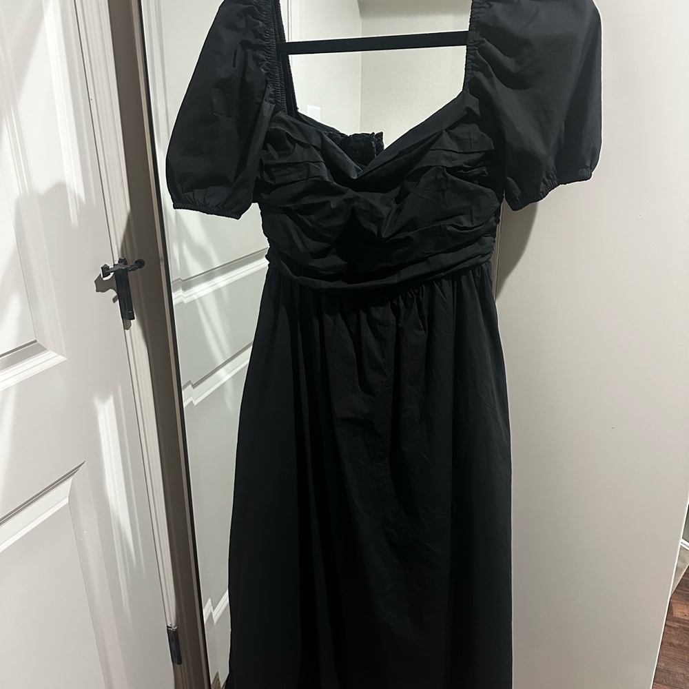 Few Moda Black Puff-Sleeve Midi Dress - Classic Women's Dress
